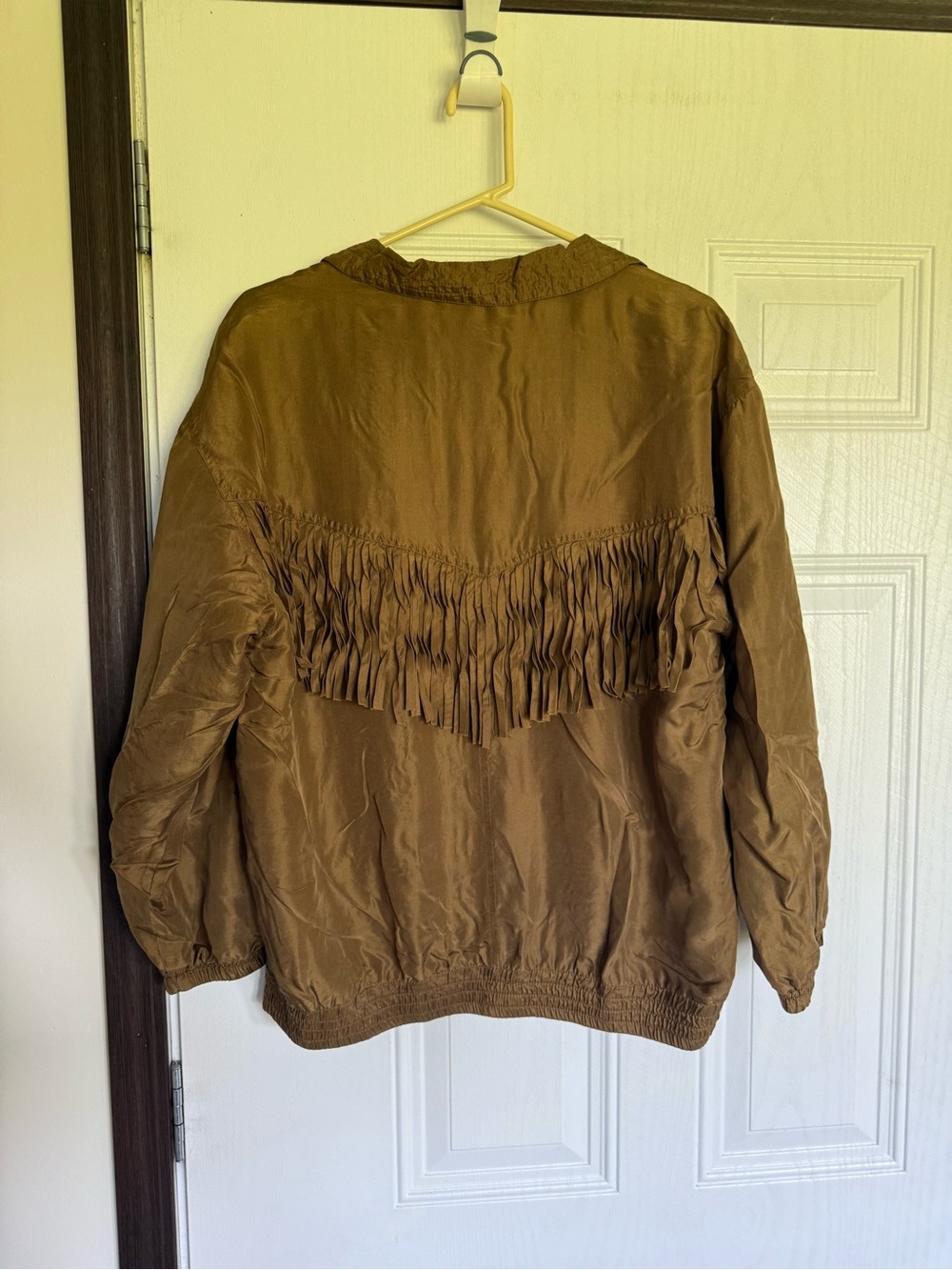2 for $30 sale: Latch On vintage brown silk western style fringe jacket / M - Picture 4 of 4